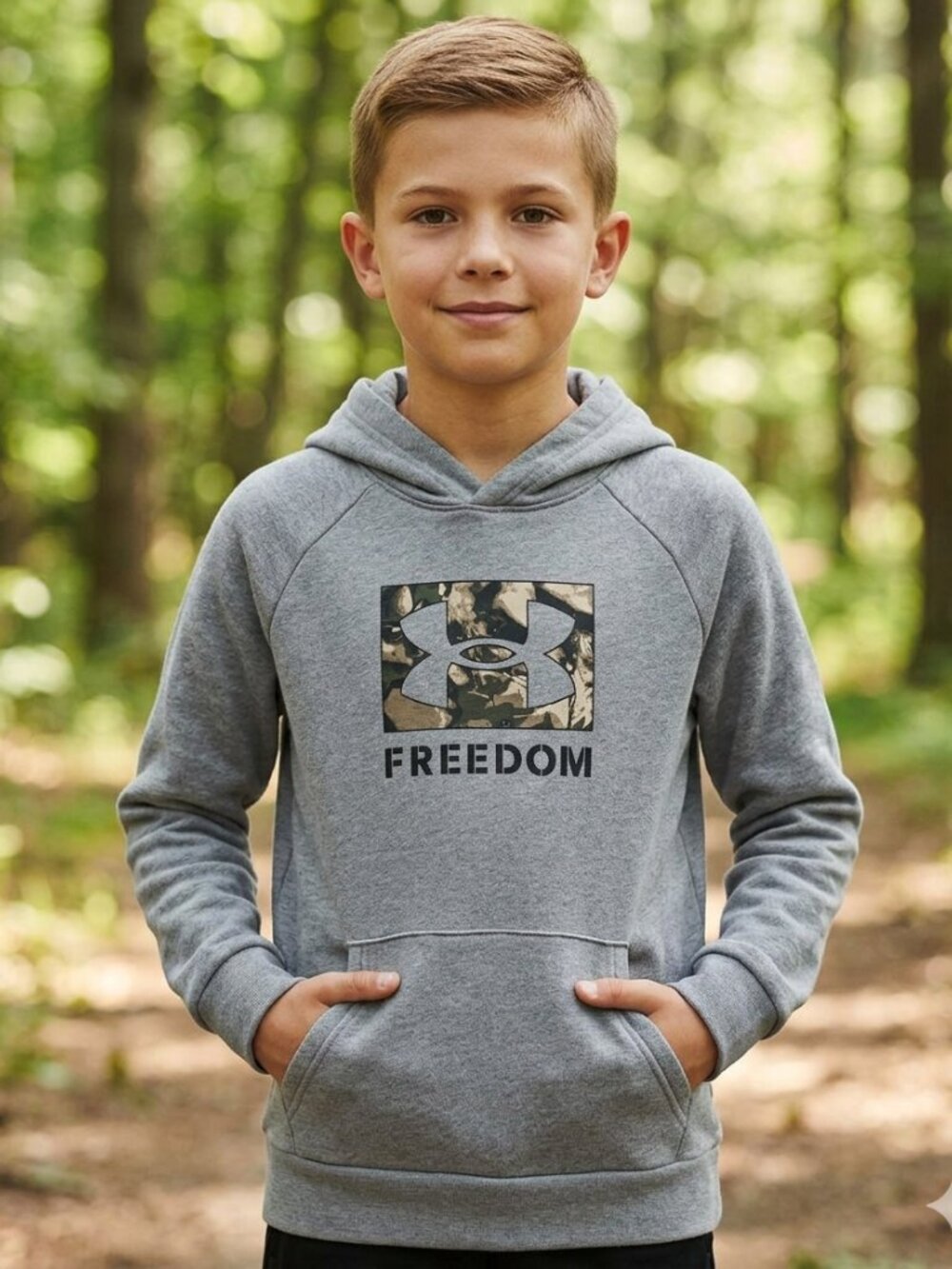 Under Armour Boys' Freedom Big Flag Hoodie -  Color: Steel Lt Hthr/Baroque Grn
